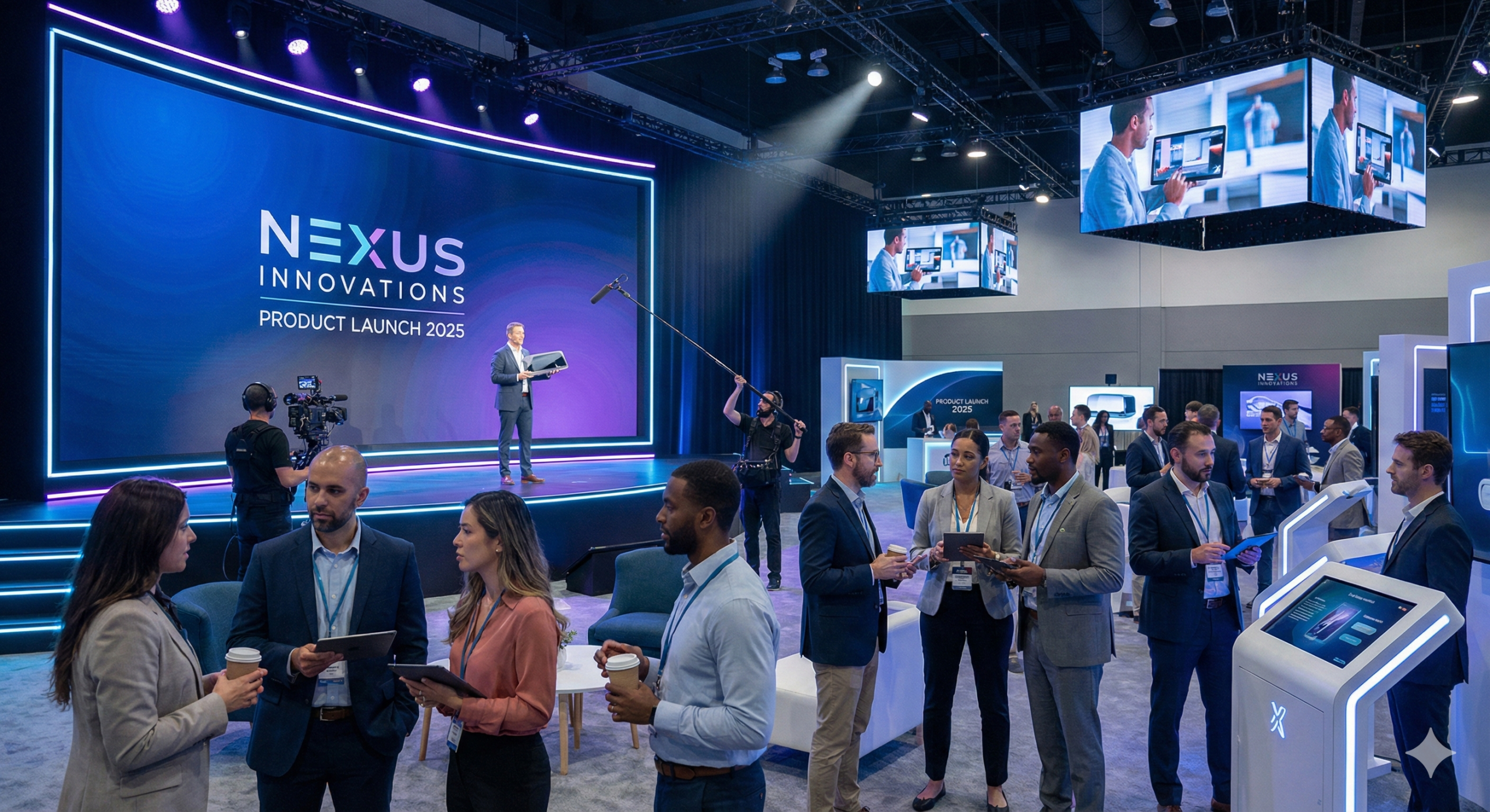 B2B event video engagement - audience watching branded video content at business conference