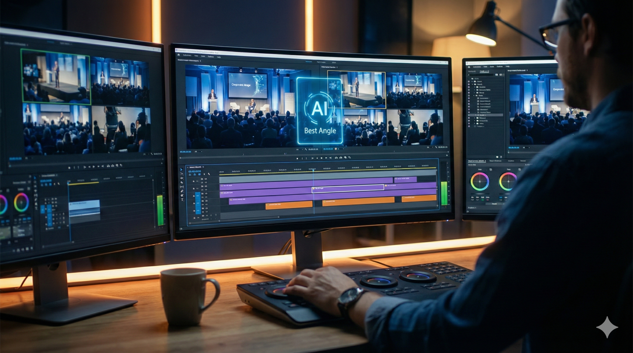 AI multi-cam editing - automated editing software selecting best camera angles from event footage