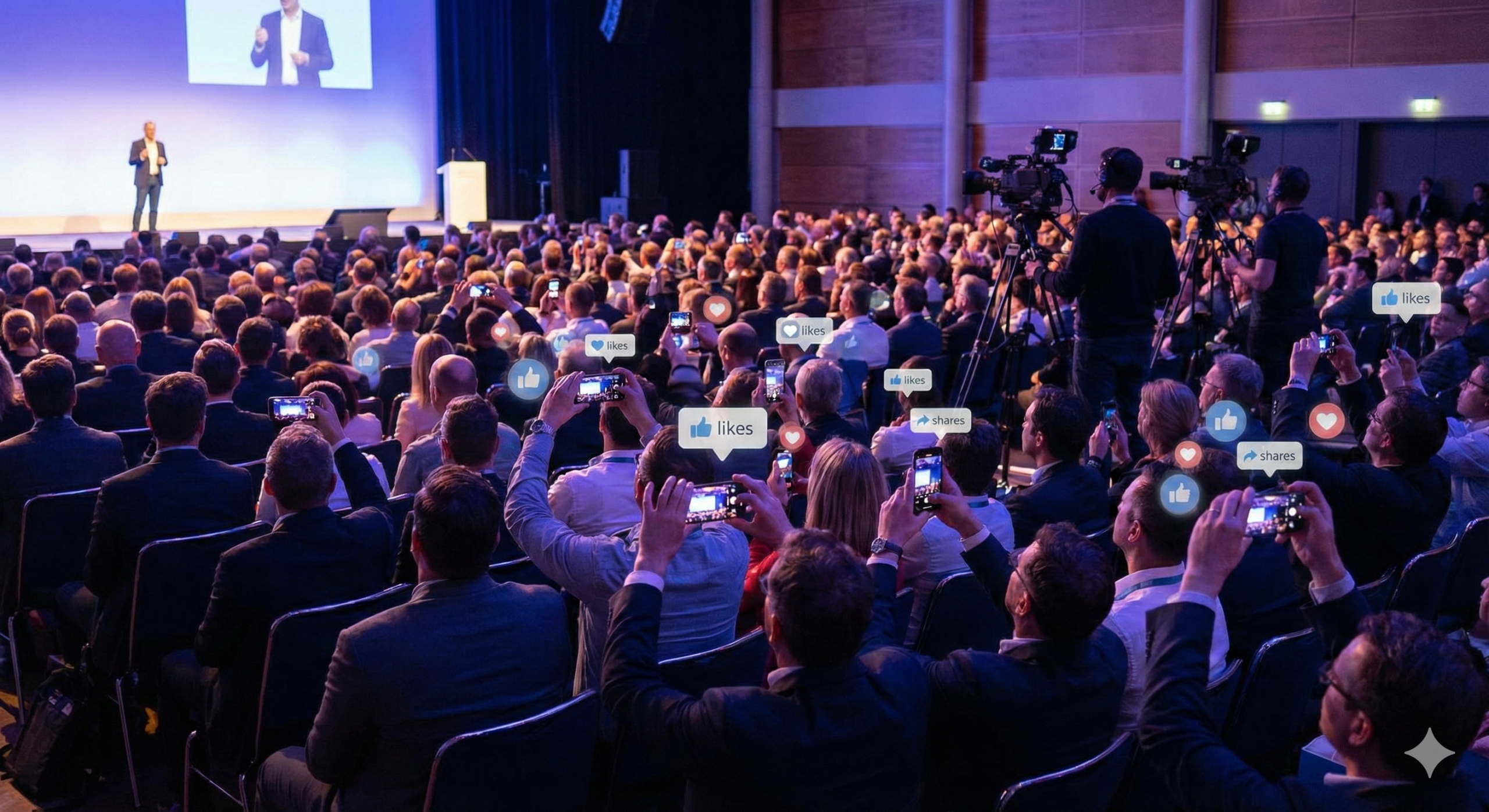 Event video audience engagement - engaged viewers interacting with live stream at corporate event